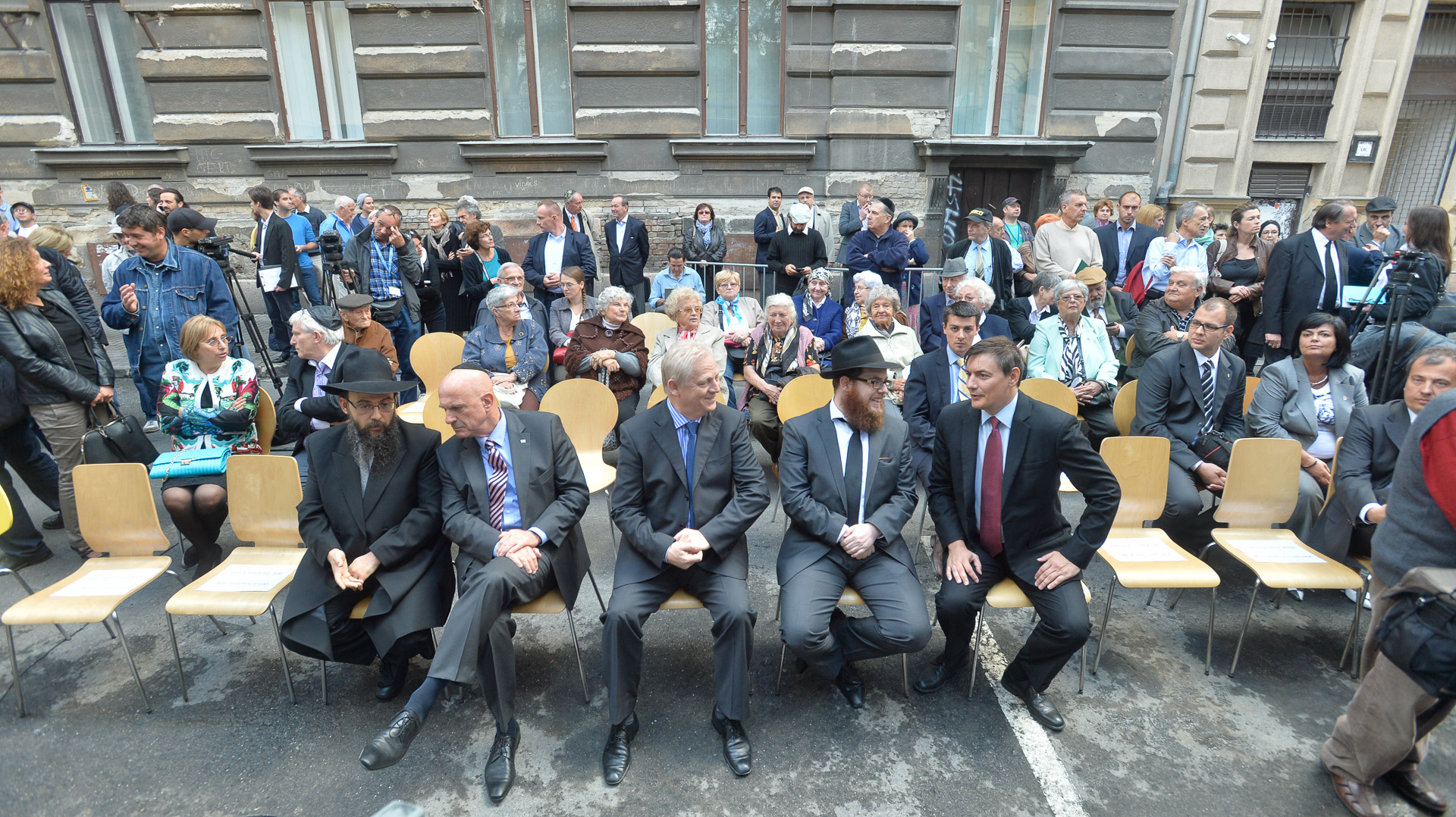 Gettófal emlékavató- Oberlander Báruch, Ilan Mor, Tarlós István, Köves Slomó, Vattamány Zsolt